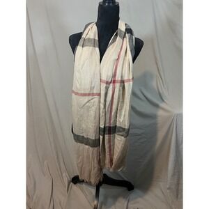 Tan Plaid Metallic Shimmer Lightweight Frayed Edge Scarf Wrap Shawl